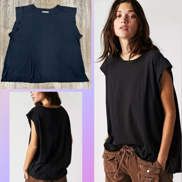 ▪️NWT Free People Naomi Tee In Washed Black - Picture 1 of 12